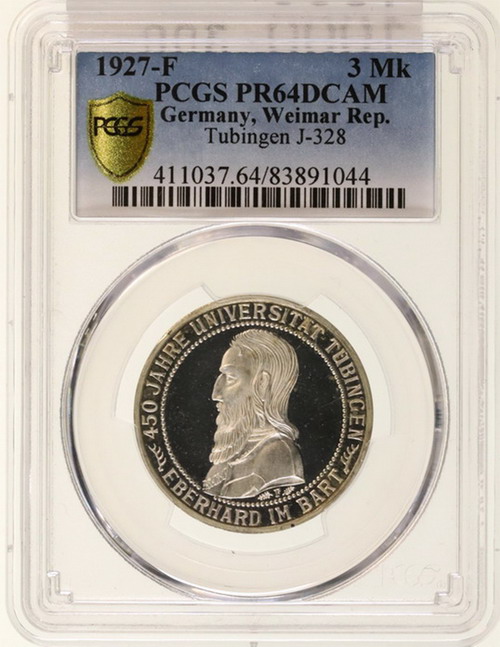 『PCGS MS65』ワイマール共和国3ライヒスマルク銀貨（1927年）
